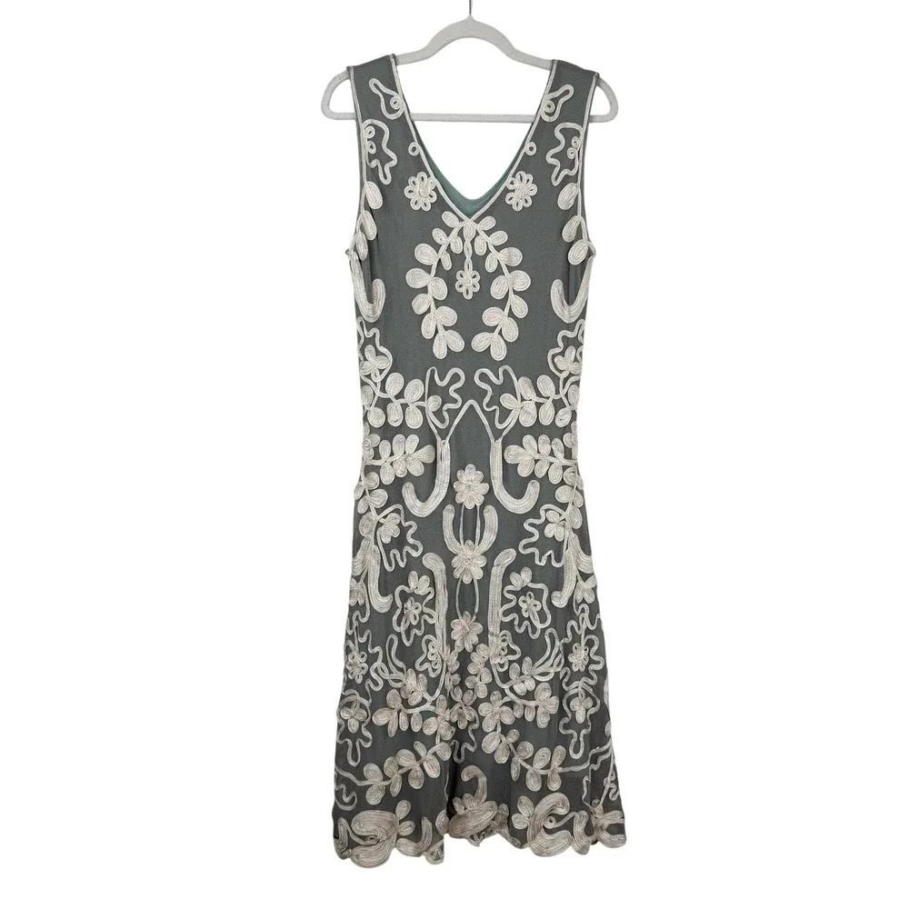 Sundance Blue-Green Midi Dress with Cream Lace Overlay